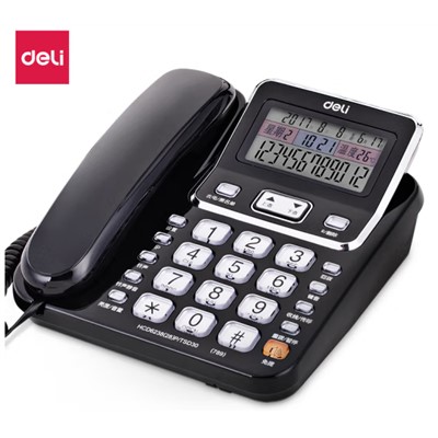 得力（deli) 普通電話機 789 電話機座機 固定電話 辦公家用 翻轉可搖頭 可接分機 黑